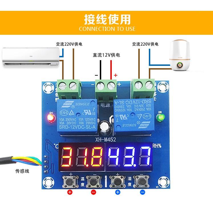 Mô-đun điều khiển nhiệt độ và độ ẩm XH-M452 hiển thị kỹ thuật số độ chính xác cao đầu ra kép bảng điều khiển nhiệt độ và