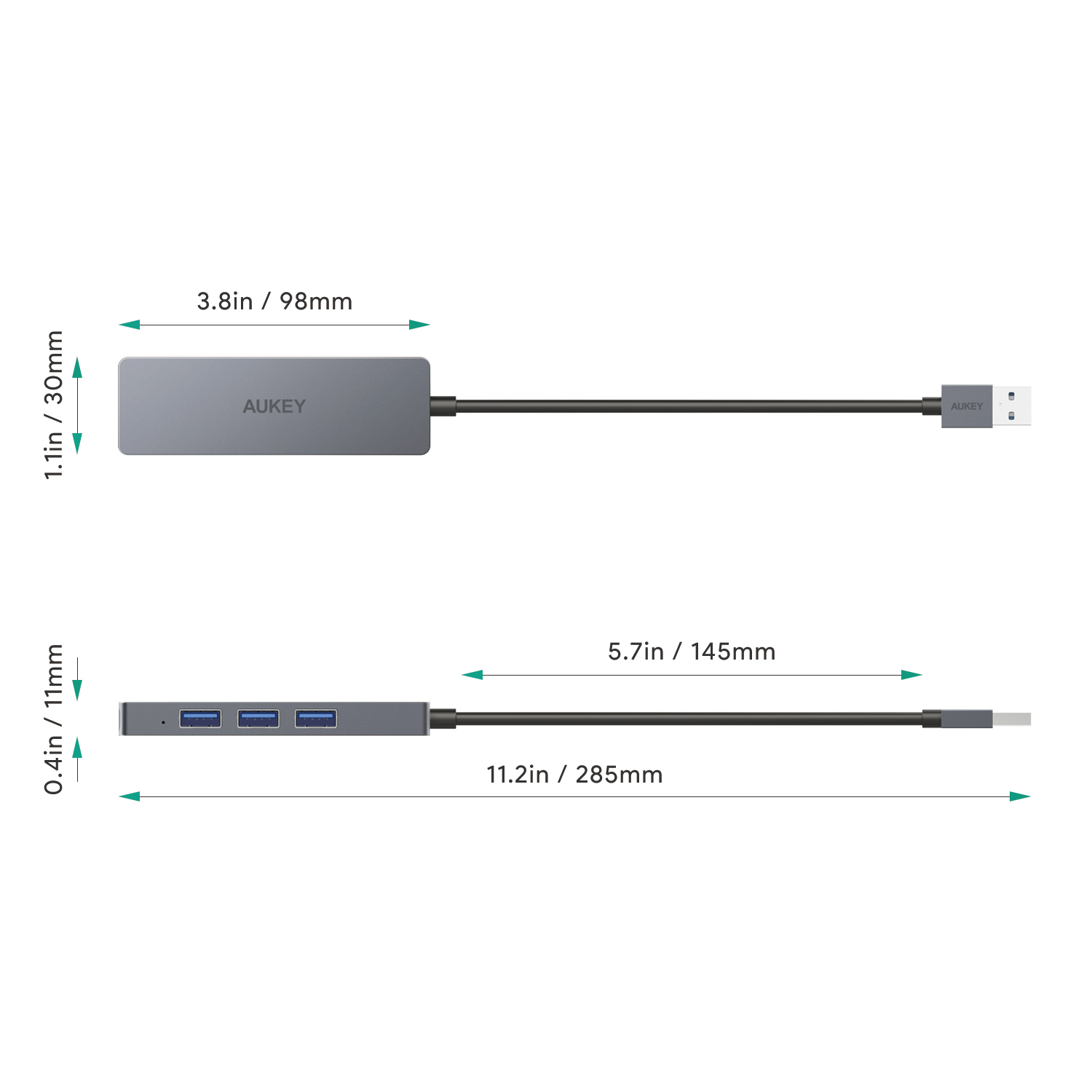 Hub Chia Cổng 4 Cổng USB 3.0 AUKEY CB-H36 Hỗ Trợ Truyền Dữ Liệu Tới 5Gbps - Hàng Chính Hãng