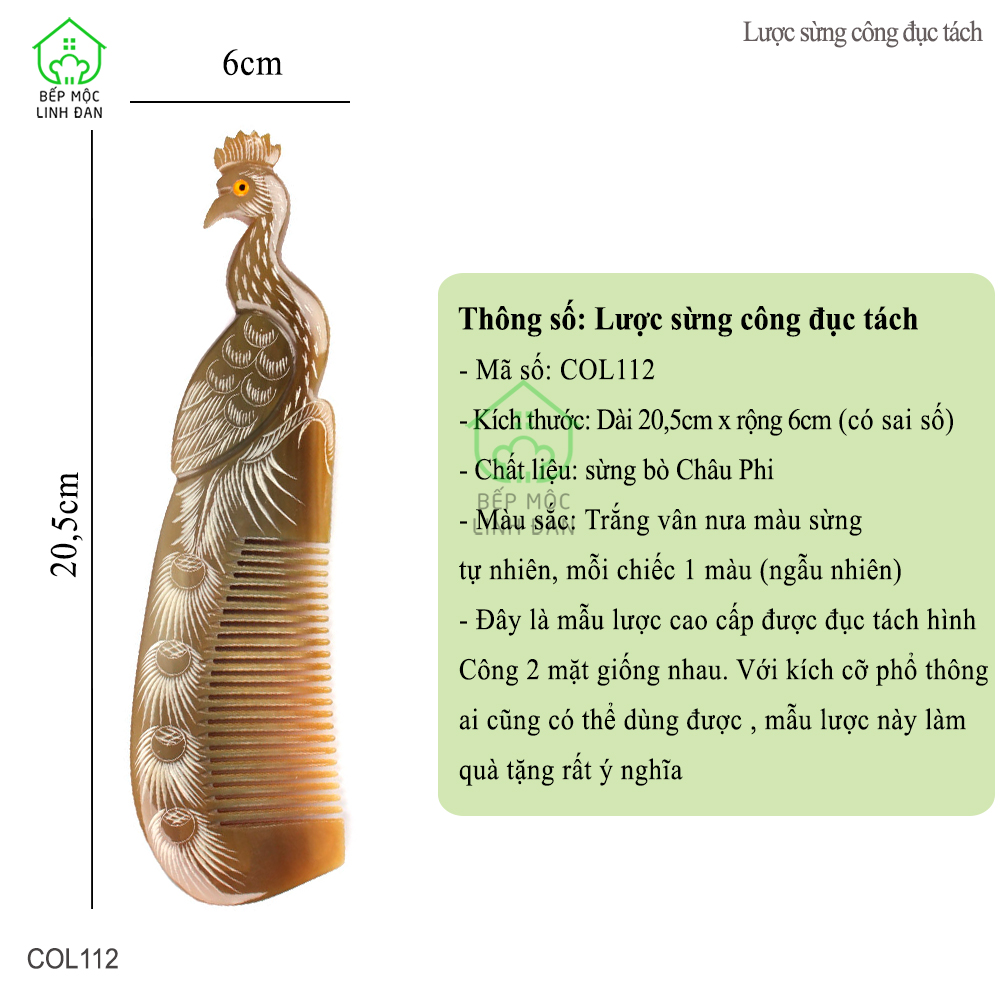 Lược Sừng Kiểu Dáng Công (Size: XL 20cm)Đục Tách Đẹp Làm Quà Tặng [COL112]