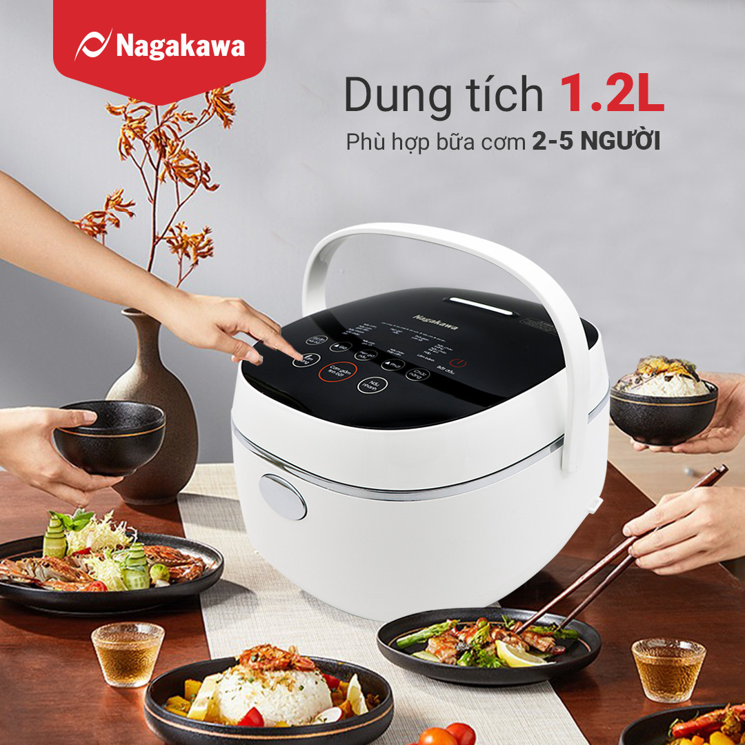 Nồi Cơm Điện Tử Cảm Ứng Nagakawa NAG0136 - Giảm tinh bột - Lòng niêu chống dính - 11 chức năng (1.2L - 500W) - Hàng Chính Hãng