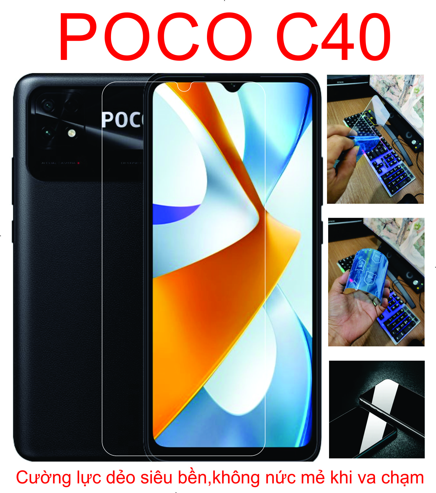 Cường lực dẻo nano dành cho POCO C40 Bảo vệ màng hình chống va đập trầy xước toàn diện...