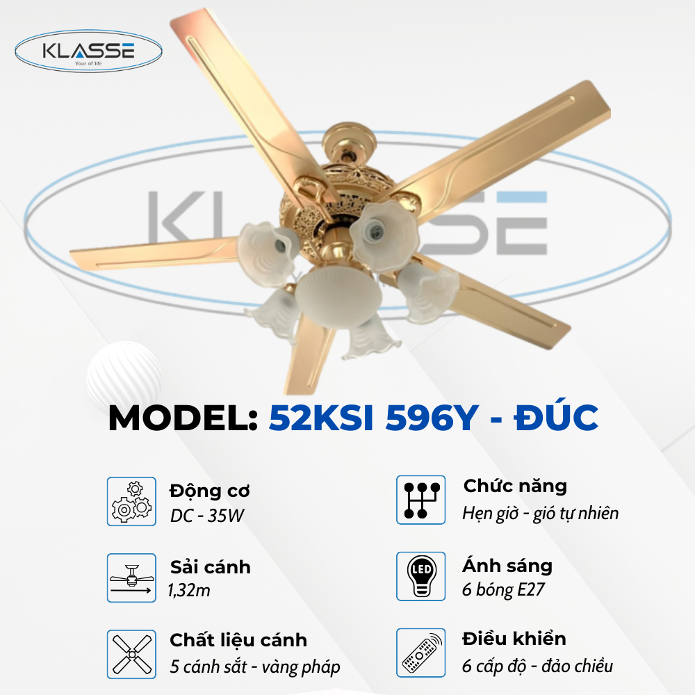Quạt trần chùm đèn Klasse 52KSI 596Y – Đúc Hàng chính hãng