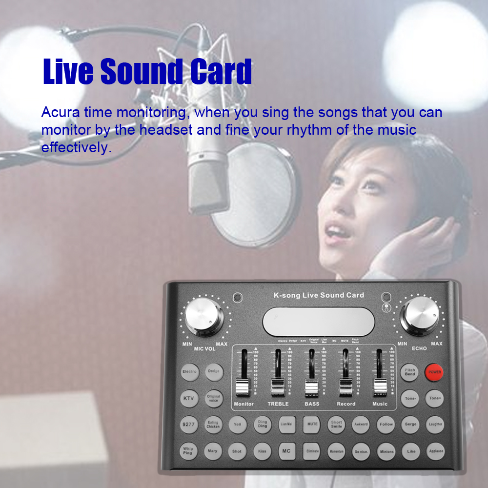 Bộ chỉnh âm kèm Micrô chuyên nghiệp ,Tai nghe USB K-song Live Sound Card F007 để kết nối điện thoại, giải trí tại nhà - Đỏ