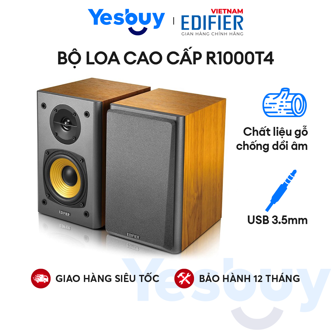 Bộ loa Bookshelf Hifi cao cấp EDIFIER R1000T4 - Tổng công suất 24W - 4" Bass Driver - Hàng Chính Hãng - Bảo Hành 12 Tháng
