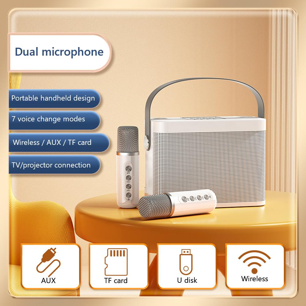 YS-219 Karaoke Machine Di động Hệ thống loa Bluetooth không dây với 2 micrô tất cả các gia đình KTV loa Set Color: Ys-218 White