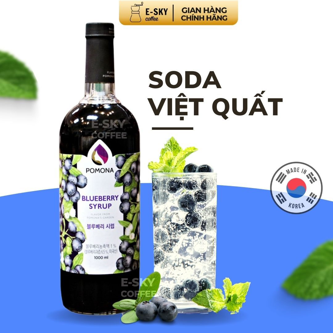 Siro Việt Quất POMONA Blueberry Syrup Nguyên Liệu Pha Chế Hàn Quốc Chai Thủy Tinh 1 lít