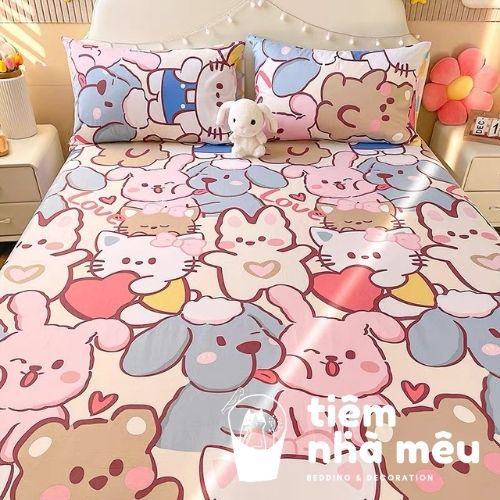 Bộ Ga Gối Cotton Hàn m6/m8/2m - Tiệm Nhà MêuSet 3 Món Ga + 2 Vỏ Gối Cotton 100% Nhiều Mẫu Dễ Thương