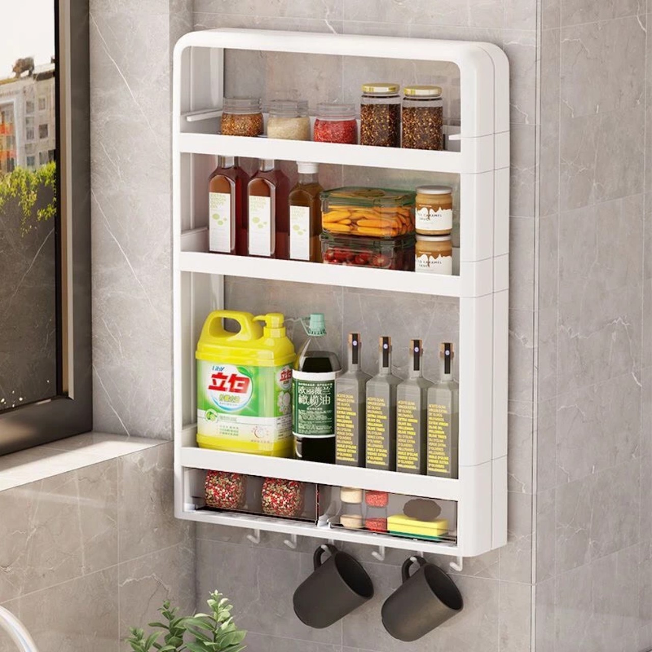 Kệ Đựng Gia Vị, Kệ Để Đồ Nhà Bếp, Kệ Để Đồ Dùng Nhà Bếp Gắn Tường Tiện Dụng Kệ Treo Tường Đựng Lọ Gia Vị Và Gia Vị Đa Chức Năng - HÀNG CHÍNH HÃNG MINIIN