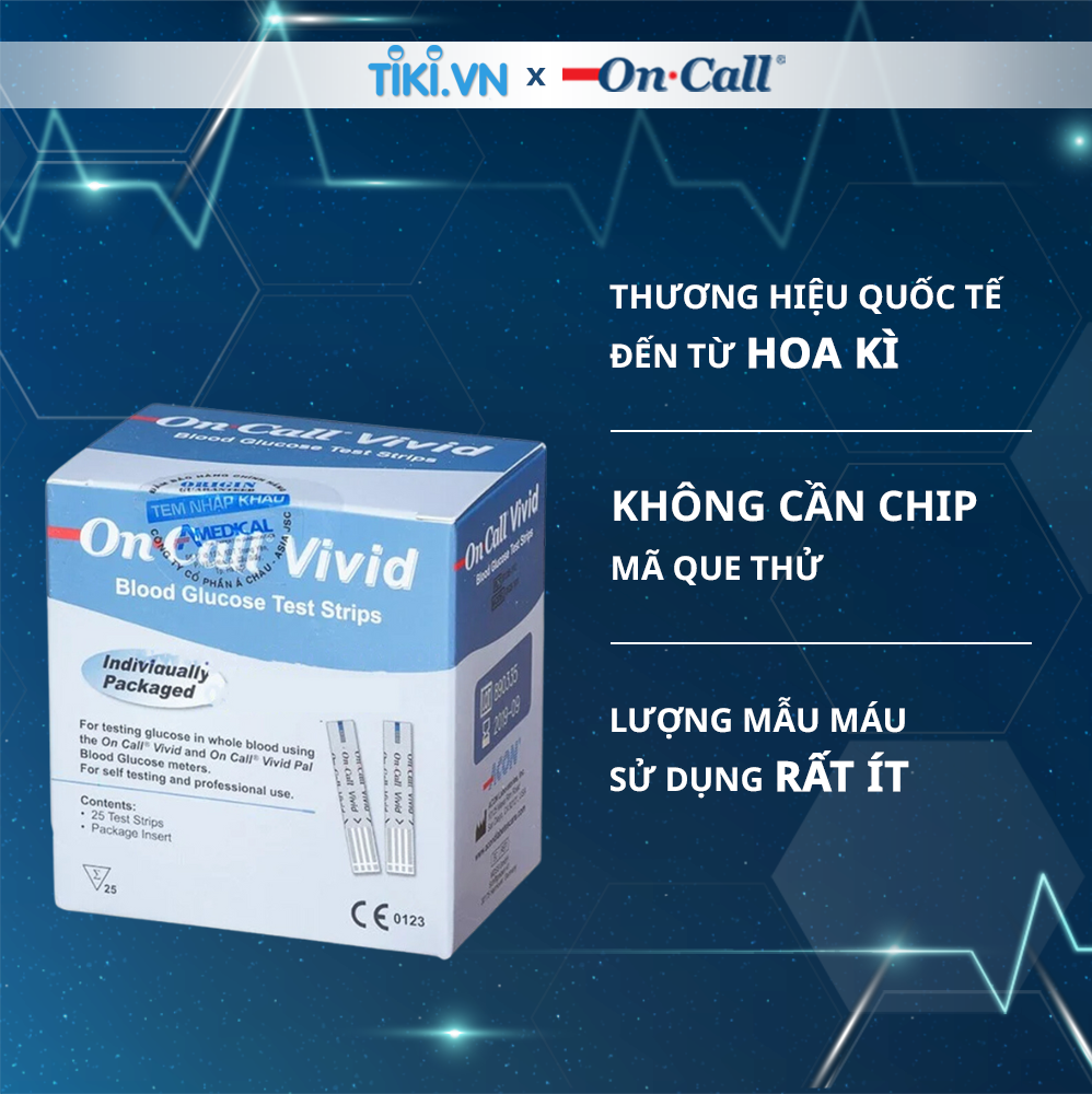 Hộp 25 Que Thử Đường Huyết On Call Vivid Loại Rời Trong Túi Nhôm