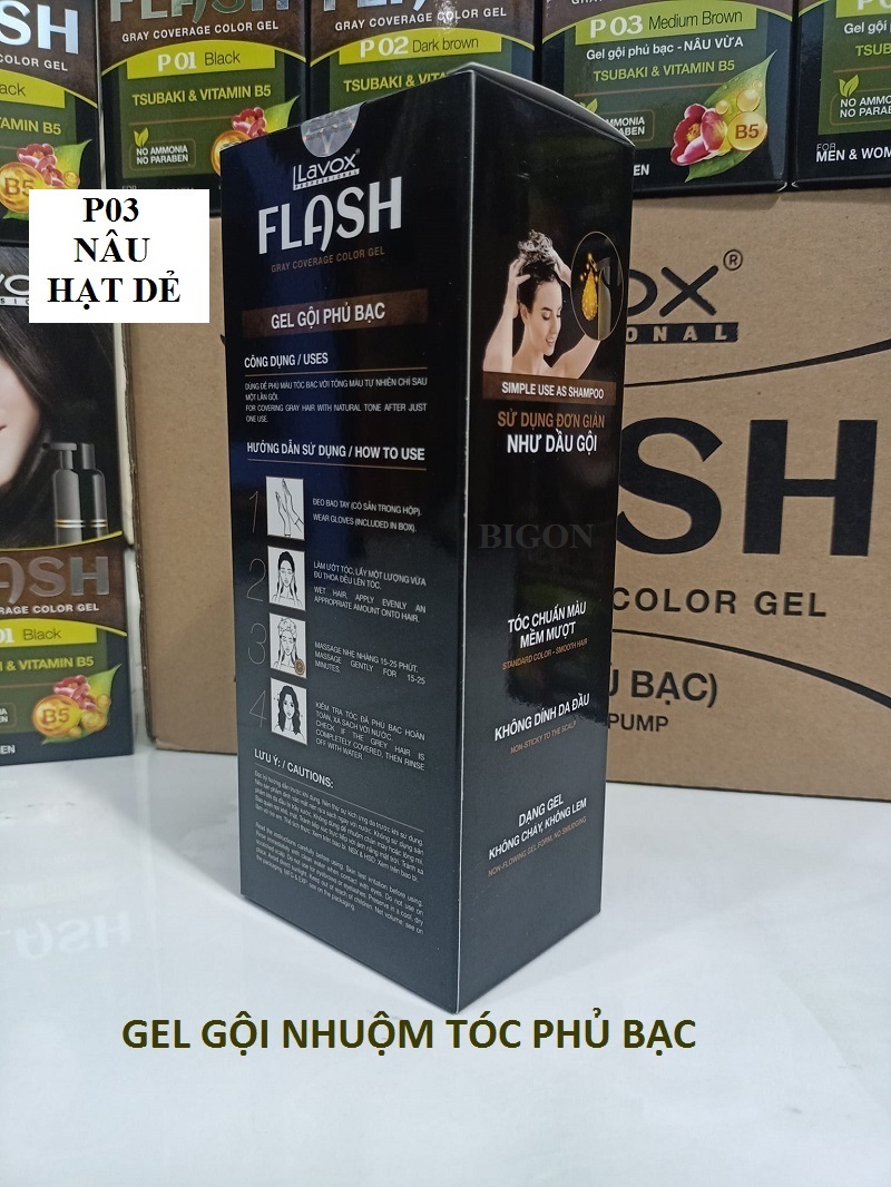 [Nâu Hạt Dẻ] Dầu Gội Nhuộm Tóc Phủ Bạc Thảo Dược LAVOX FLASH 200ml - P03