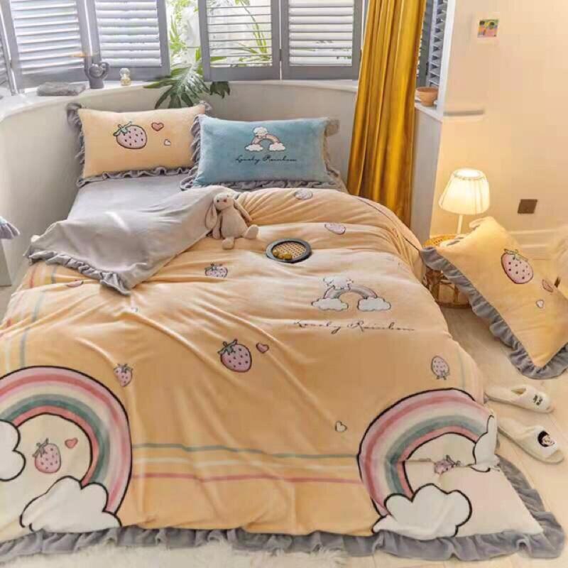 Bộ ga gối vỏ chăn nỉ sữa 4 món