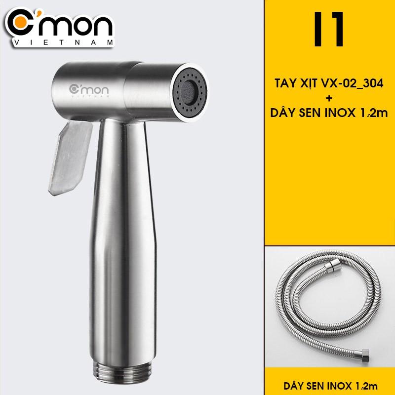 Bộ vòi xịt vệ sinh INOX 304 cao cấp C'MON VX-02-I (dây inox)