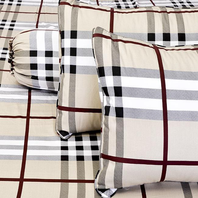 Bộ Drap Cotton May Từ Vải Cotton Thắng Lợi mẫu ca rô nâu