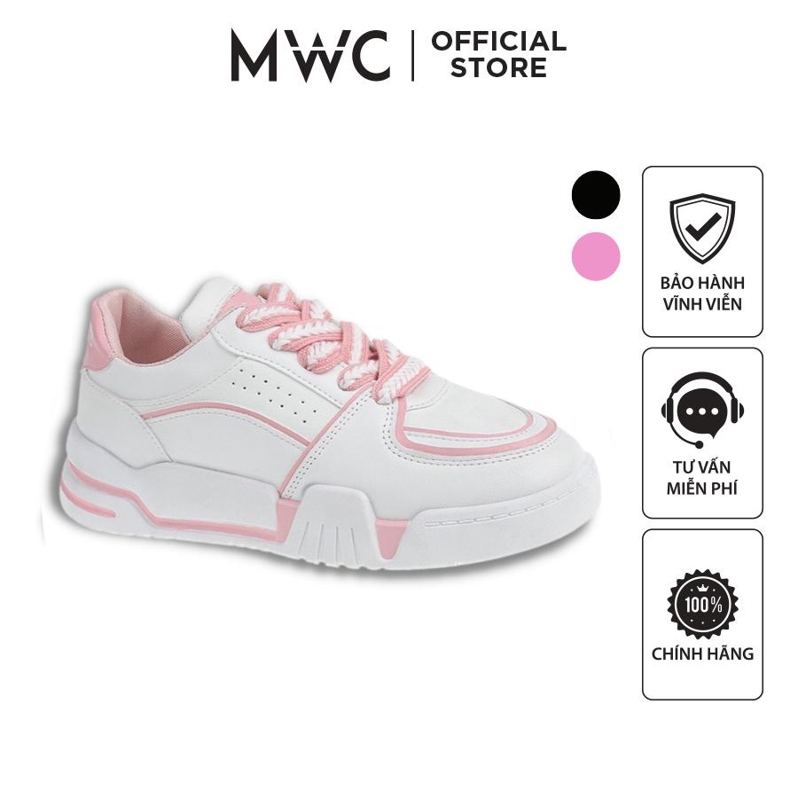 Giày Nữ MWC 0729 - Giày Thể Thao Nữ Phối Viền Màu Thể Thao, Sneaker Da Siêu Êm Chân Đế Bằng 3CM Hot Trend