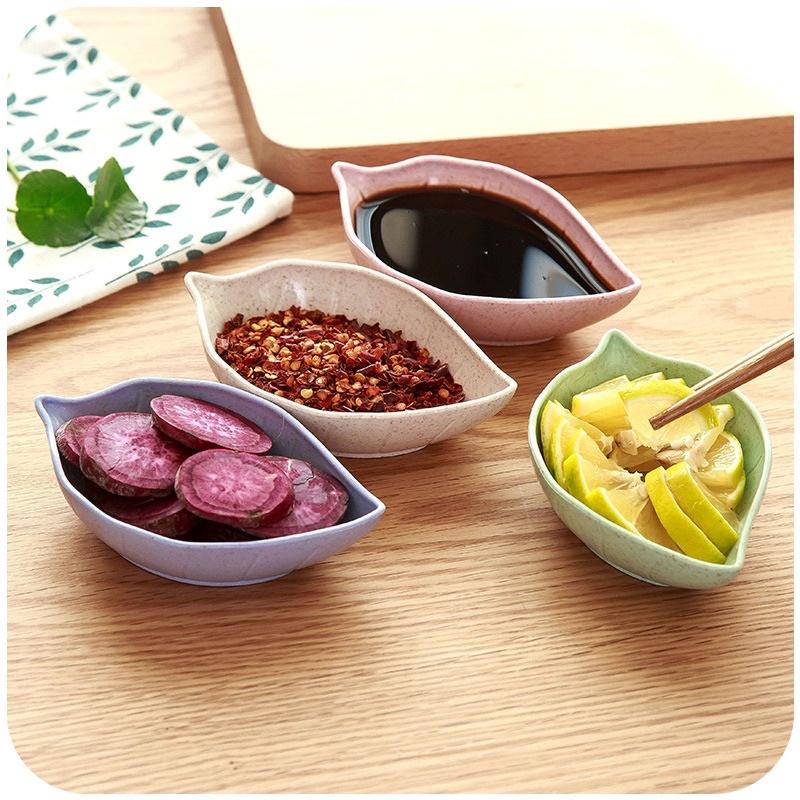 Chén dĩa đựng gia vị, nước chấm thiết kế hình chiếc lá nhiều màu xinh xắn nhựa lúa mạch thân thiện với môi trường
