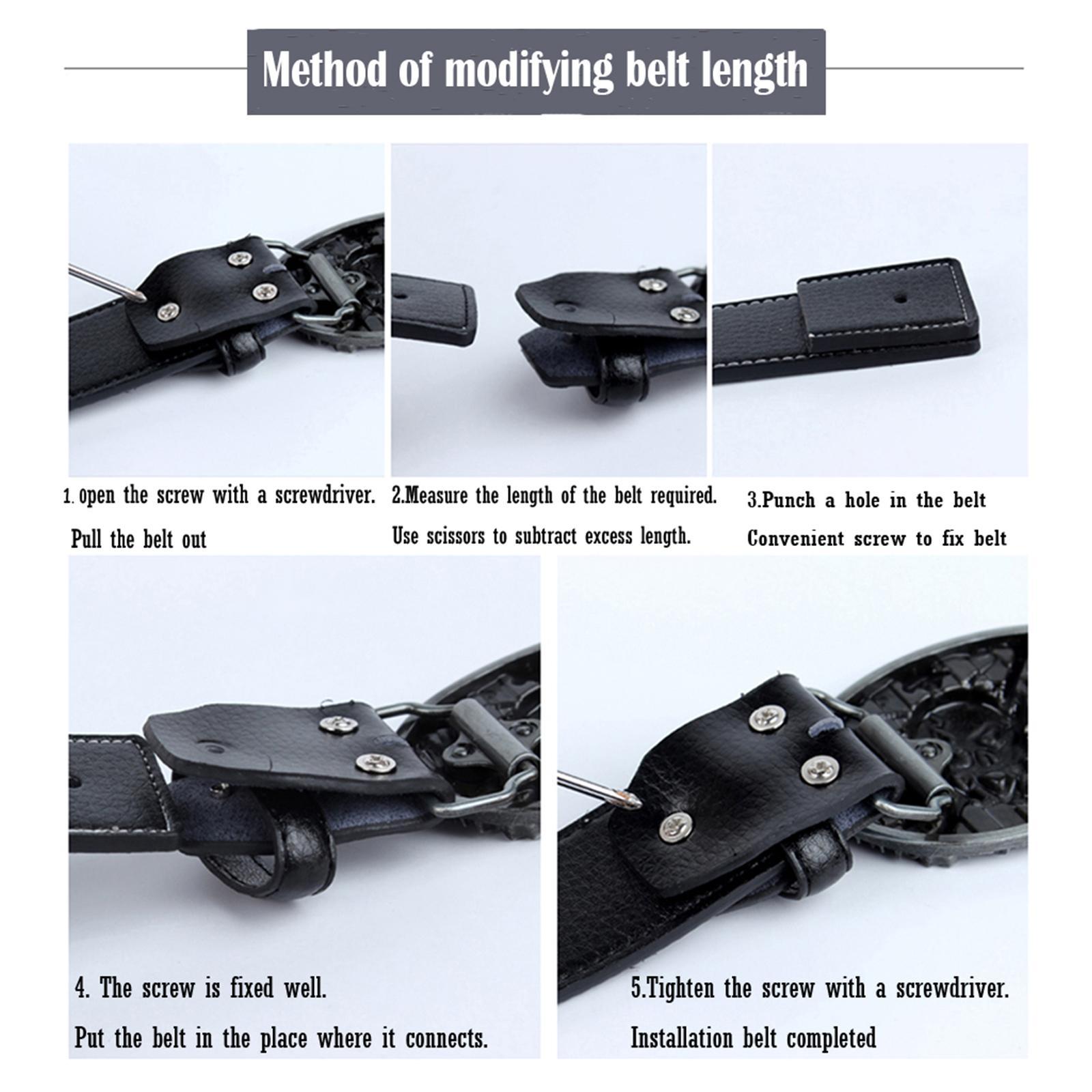 Men PU Leather Belt Metal Buckle Western Cowboy Belt Coat Black