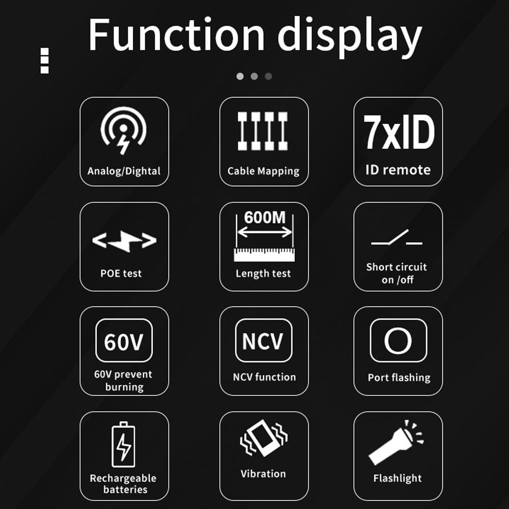 Handheld Portable 2in1 Network Cable Tester Multimeter LCD Display with Backlight Analogs Digital Search POE Test Cable Pairing Sensitivity Adjustable Network Cable Length Short Open Circuit Measure Trackers Multifunctional Cable Tester