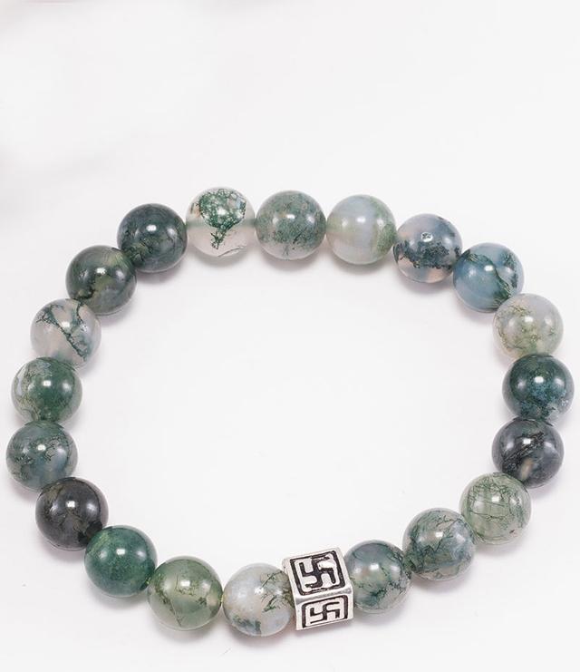 Vòng Tay Đá Bằng Ngọc Thủy Tảo Phối Charm Bạc