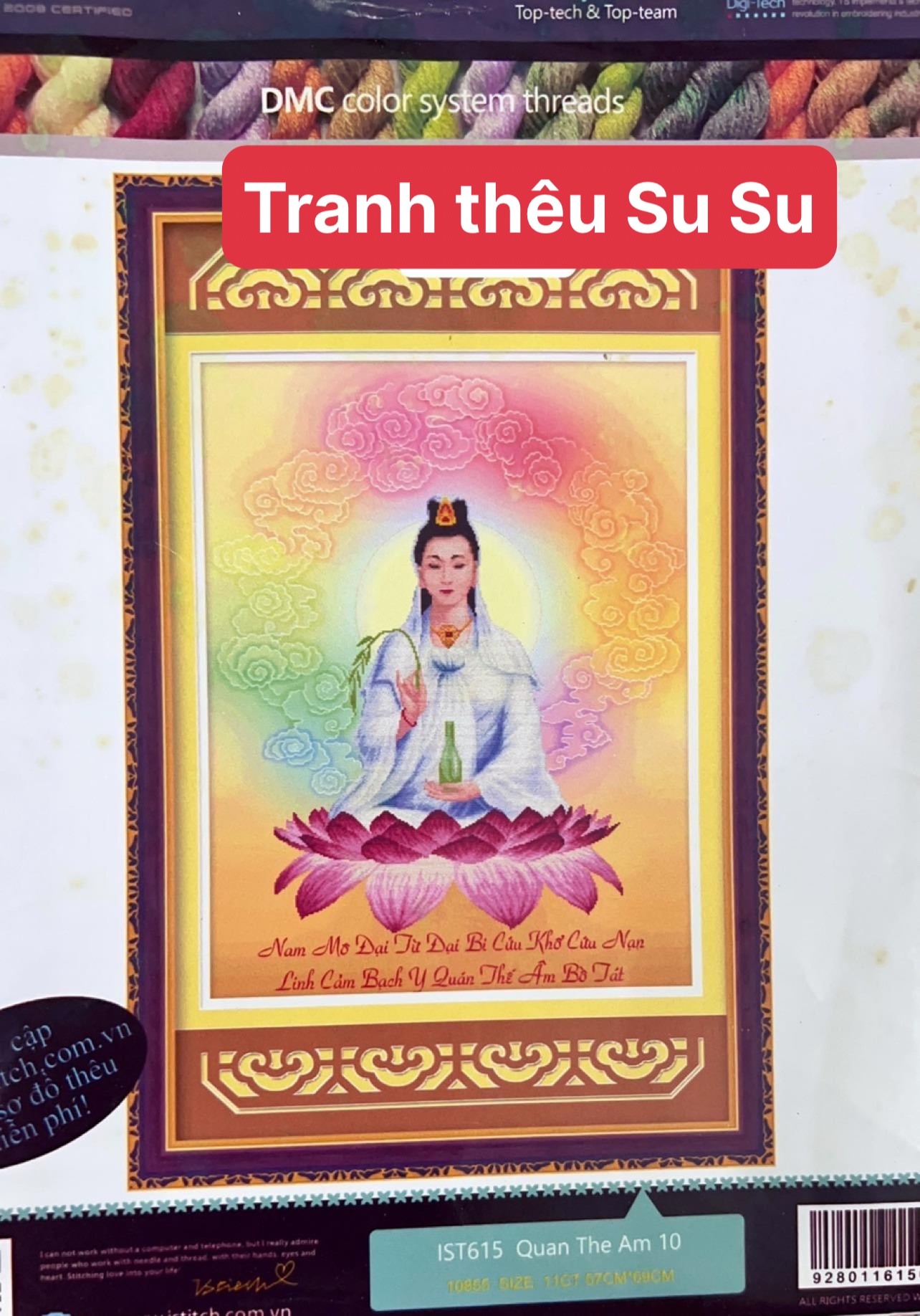 Tranh thêu chữ thập Quan âm bồ tát 615, kích thước 55 x 70 cm