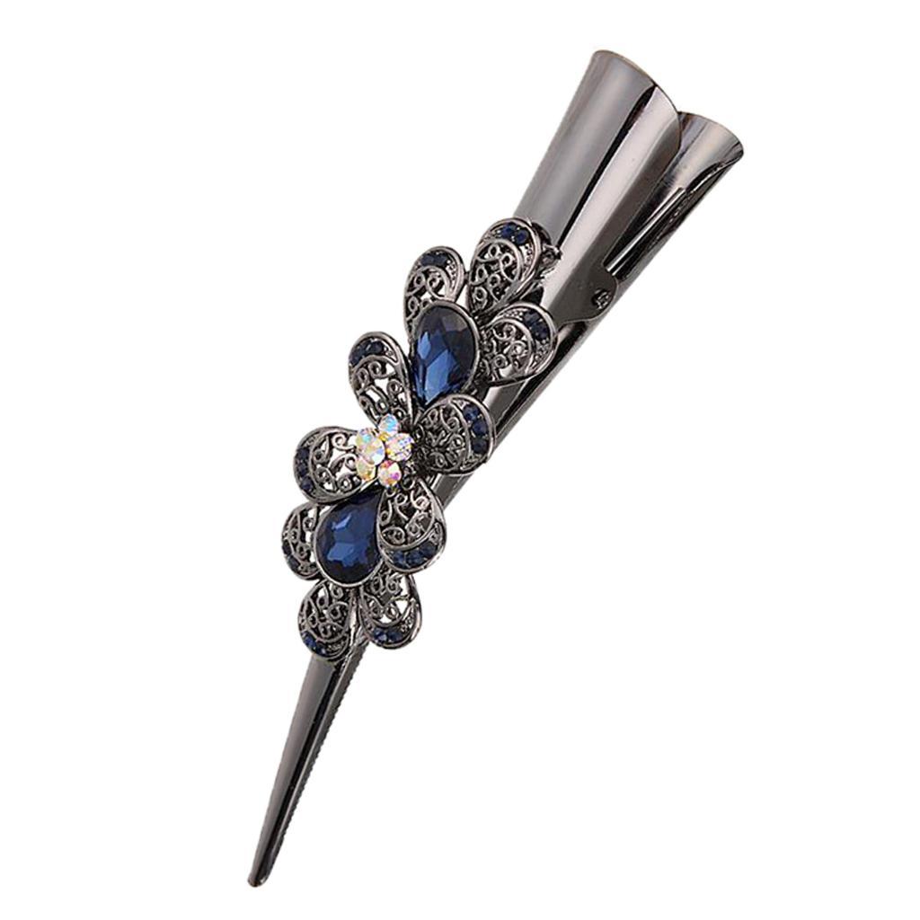 2x Rhinestone Flower Alligator Hair Clip Hairpin Metal Duckbill Hair Grip Womens