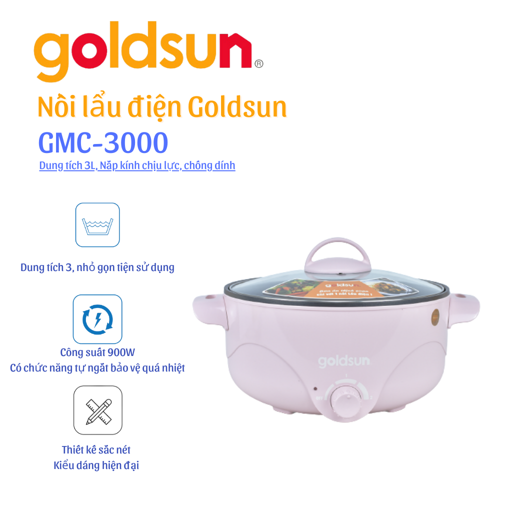 Nồi lẩu điện Goldsun GMC-3000 3L 900W Hàng chính hãng