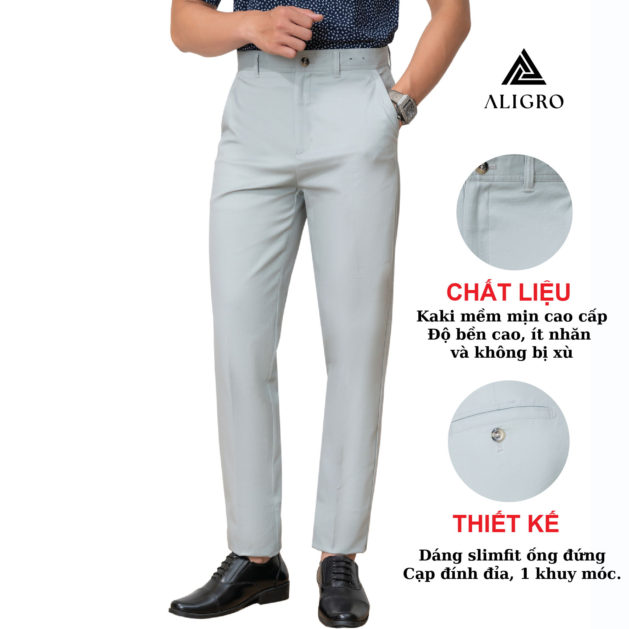 Quần kaki nam ALIGRO chất liệu kaki mềm mịn cao cấp dáng slimfit màu ghi sáng ALGK074