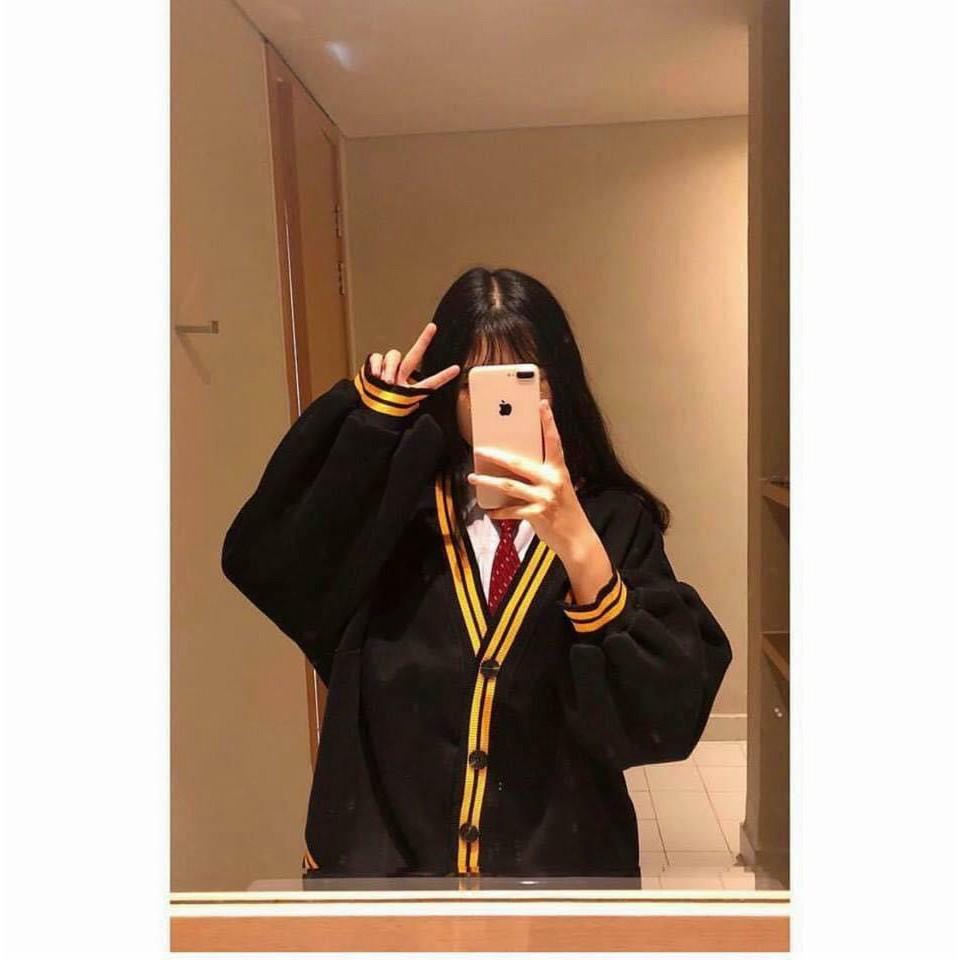 Áo Khoác Unisex Cardigan Kẻ Vàng Thun Nỉ Ngoại FreeSize 68kg AK90
