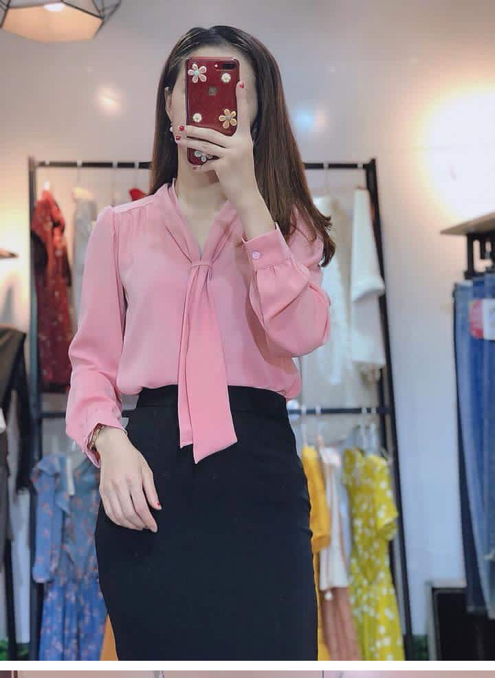 Áo Sơ mi nữ cổ thắt cách điệu