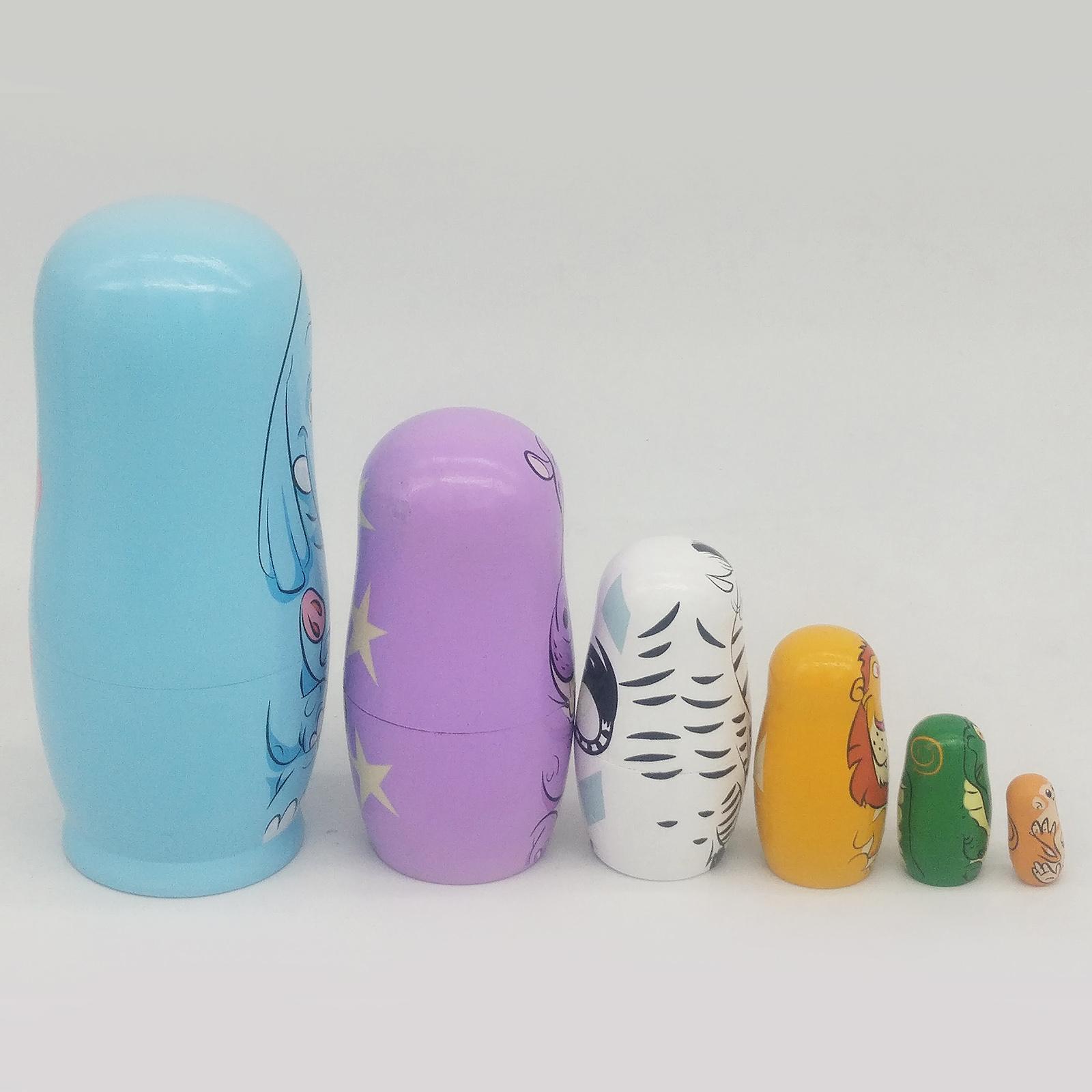 6 Pieces Handmade Cartoon Animal Matryoshka Nesting Russian Dolls Santa Gift