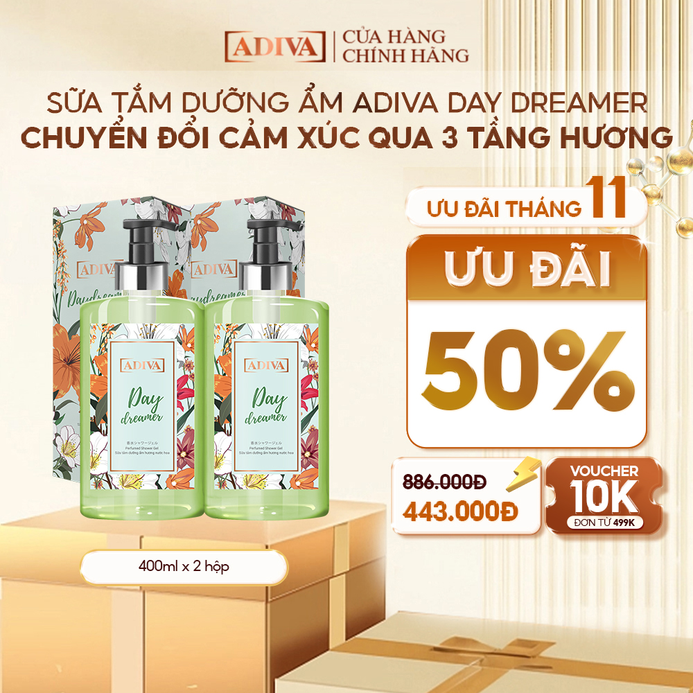 Combo 2 Chai Sữa Tắm Dưỡng Ẩm Hương Nước Hoa Adiva Day Dreamer (400ml/Chai)