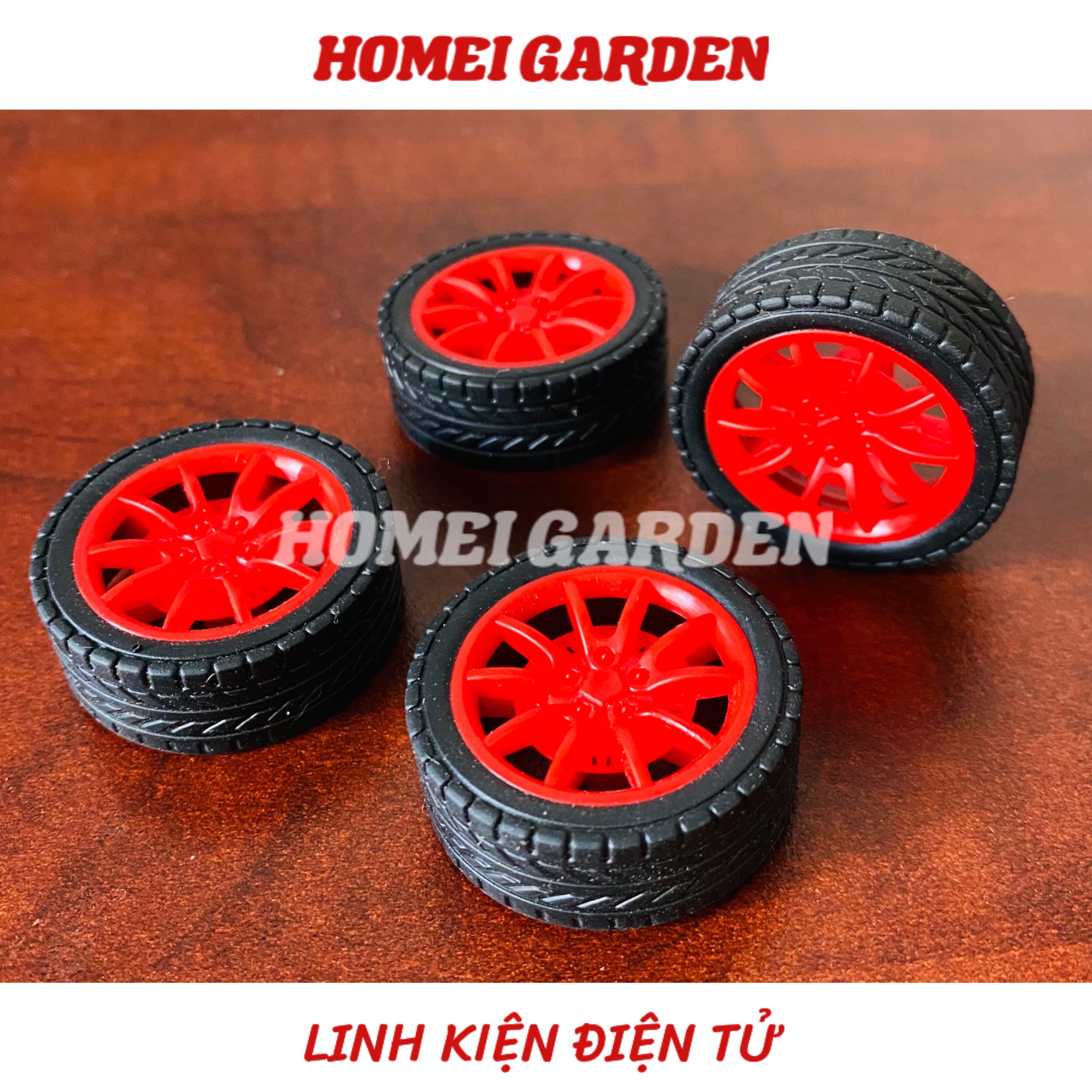 Bộ 4 bánh xe cao su đường kính 30mm kèm 2 trục dài 100mm DIY mô hình - HM0127