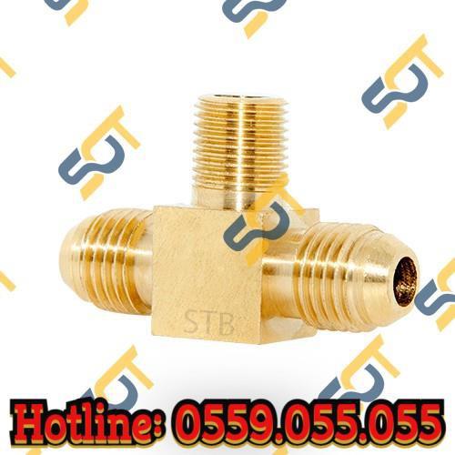 Tê giữa ren ngoài 1/4 (13), 2 đầu côn lồi gắn ống NPT (Brass Flare Fitting Tee Triple Unio)