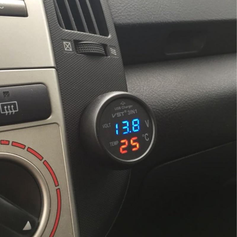 Tẩu sạc ô tô 3in1 kèm đồng hồ báo nhiệt độ- báo vôn ắc quy mẫu mới đa năng loại tốt