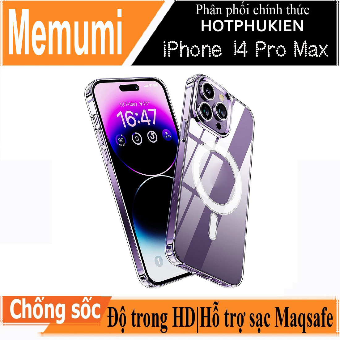 Ốp lưng chống sốc trong suốt hỗ trợ sạc Maqsafe cho iPhone 14 Pro / 14 Pro Max hiệu HOTCASE memumi Maqsafe Magetic Case siêu mỏng 1.5mm, độ trong tuyệt đối, chống trầy xước, chống ố vàng, tản nhiệt tốt - Hàng nhập khẩu