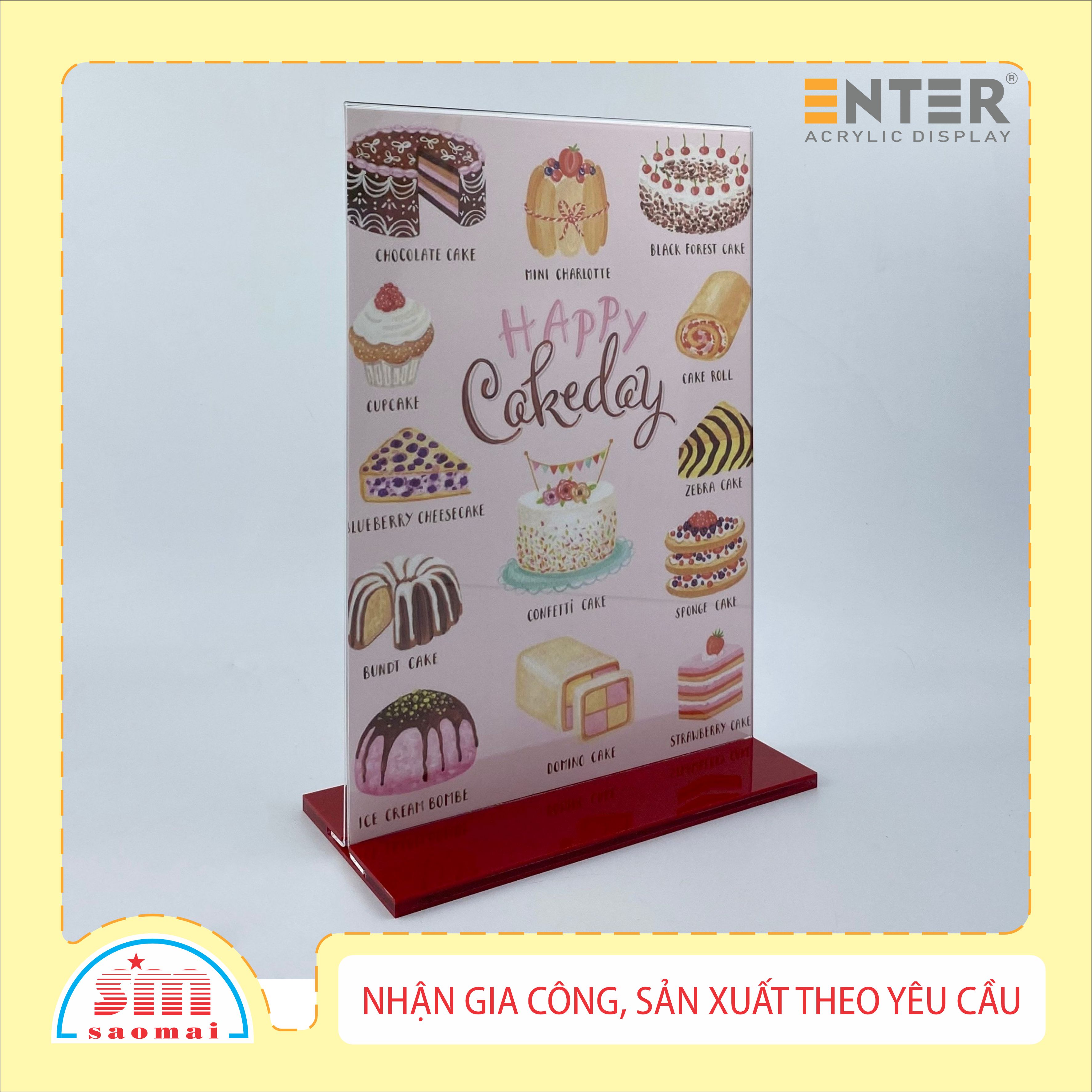 Kệ menu nhà hàng, Standee mica để bàn, Bảng quét mã QR Code, Kệ mica 2 mặt Enter E10 100x150mm đế lùa