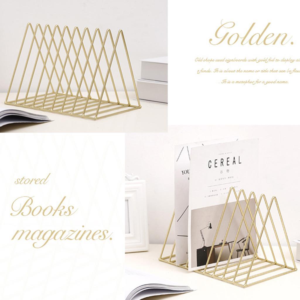 2x Desktop Book Magazine Shelf Holder Bookshelf for Home Office Decor Gold