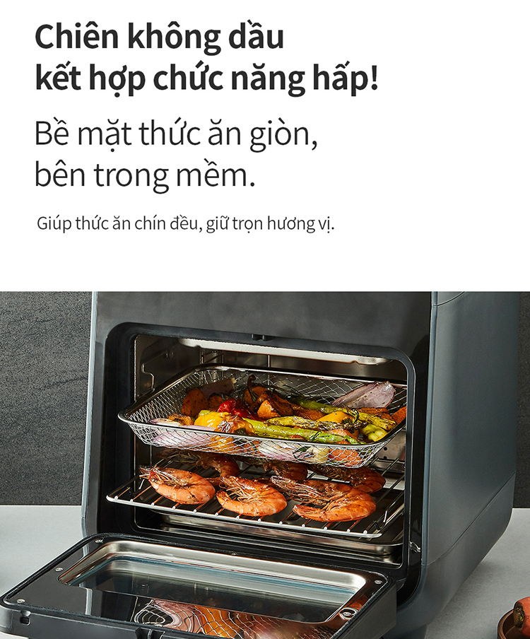 Lò nướng chân không kết hợp chức năng hấp Lock&Lock EJF693GRY Steam Air Fryer Oven (12.5 Lít) - Hàng chính hãng