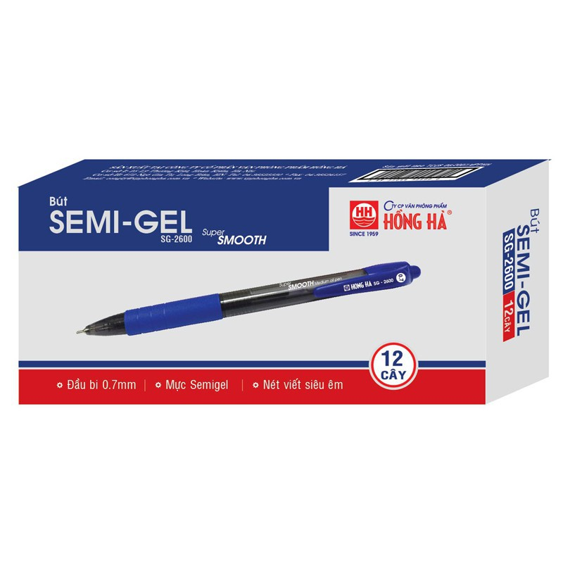 Bút Semi Gel Hồng Hà 2600 Ngòi 0.7mm Siêu Êm (Xanh / Đỏ / Đen)