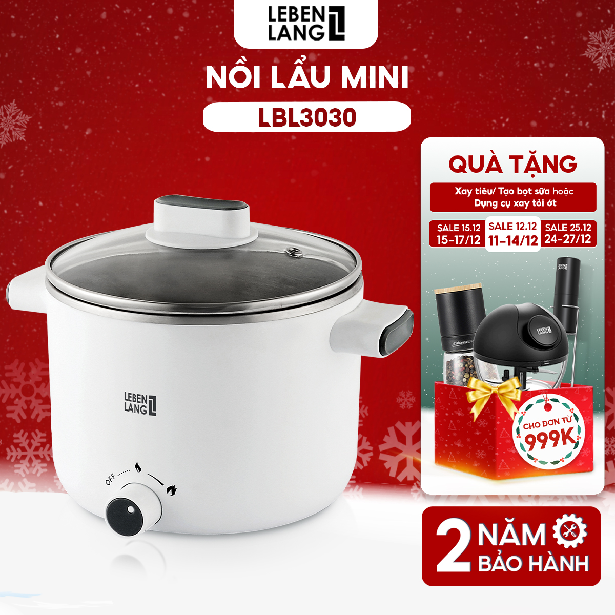 Nồi Lẩu Điện Mini Lebenlang Lbl0303, Dung Tích 1200Ml, Hai Tay Cầm Tiện Lợi, Bảo Hành 2 Năm Hàng Chính Hãng - Lẩu Mini Lbl0303