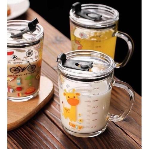 Cốc thủy tinh - cốc tập uống sữa cho bé cao cấp, kèm ống nắp đậy silicon