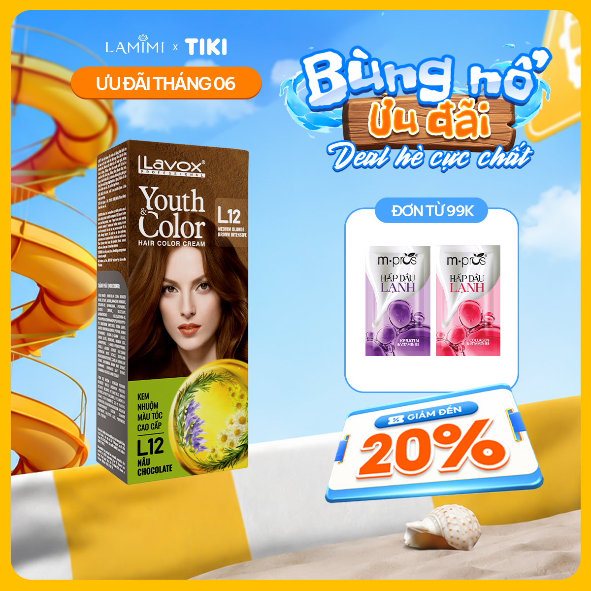 Kem Nhuộm Tóc Phủ Bạc Youth &amp; Color Lavox 60ml Nâu Chocolate Đậm L6 - Nhuộm Tóc Tại Nhà (Kèm Bao tay &amp; Oxy Trợ Nhuộm) Lamimi Chính Hãng