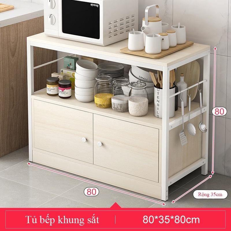 Kệ bếp chứa nồi niêu xoong chảo, bát đĩa đa năng có cánh tủ chống bụi bẩn tiện lợi