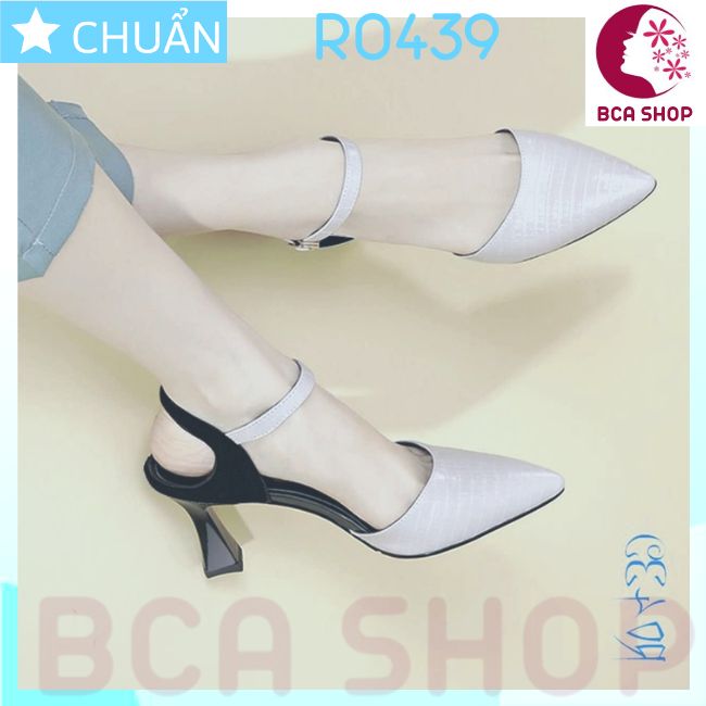 Giày cao gót nữ 5p RO439 ROSATA tại BCASHOP da tạo vân lớn rất thời thượng và sành điệu, gót trụ cách điệu - màu trắng ánh tím