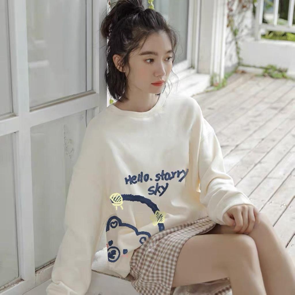 Áo Sweater Nỉ In HÌnh Gấu HELLO Cao Cấp, Áo Nỉ Ngoại Dáng Rộng Dài Tay, Áo nỉ bông oversize họa tiết khủng long nam/nữ