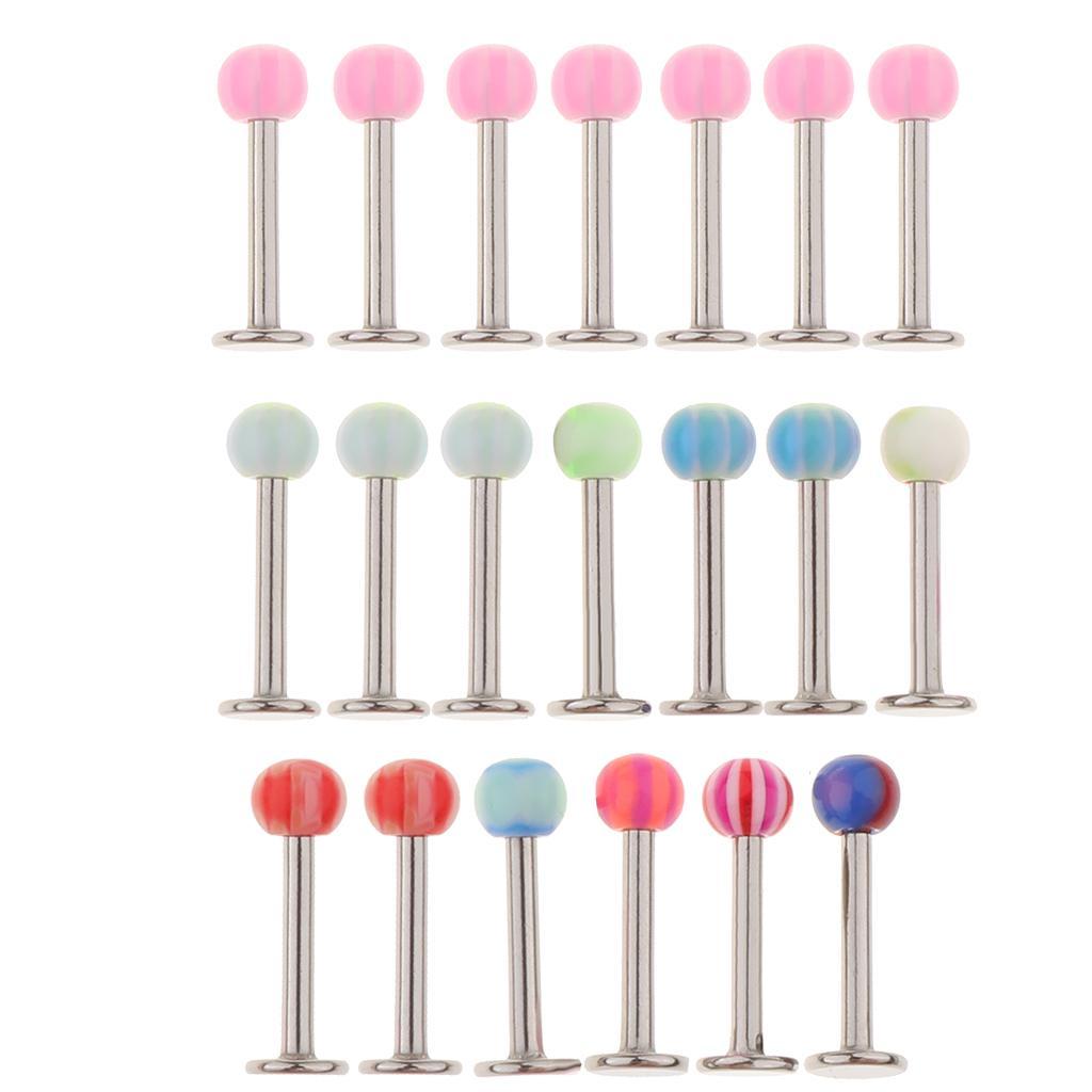 20pcs Stainless Steel 18g Labret Stud Nose Lip Rings Set Piercing Jewelry