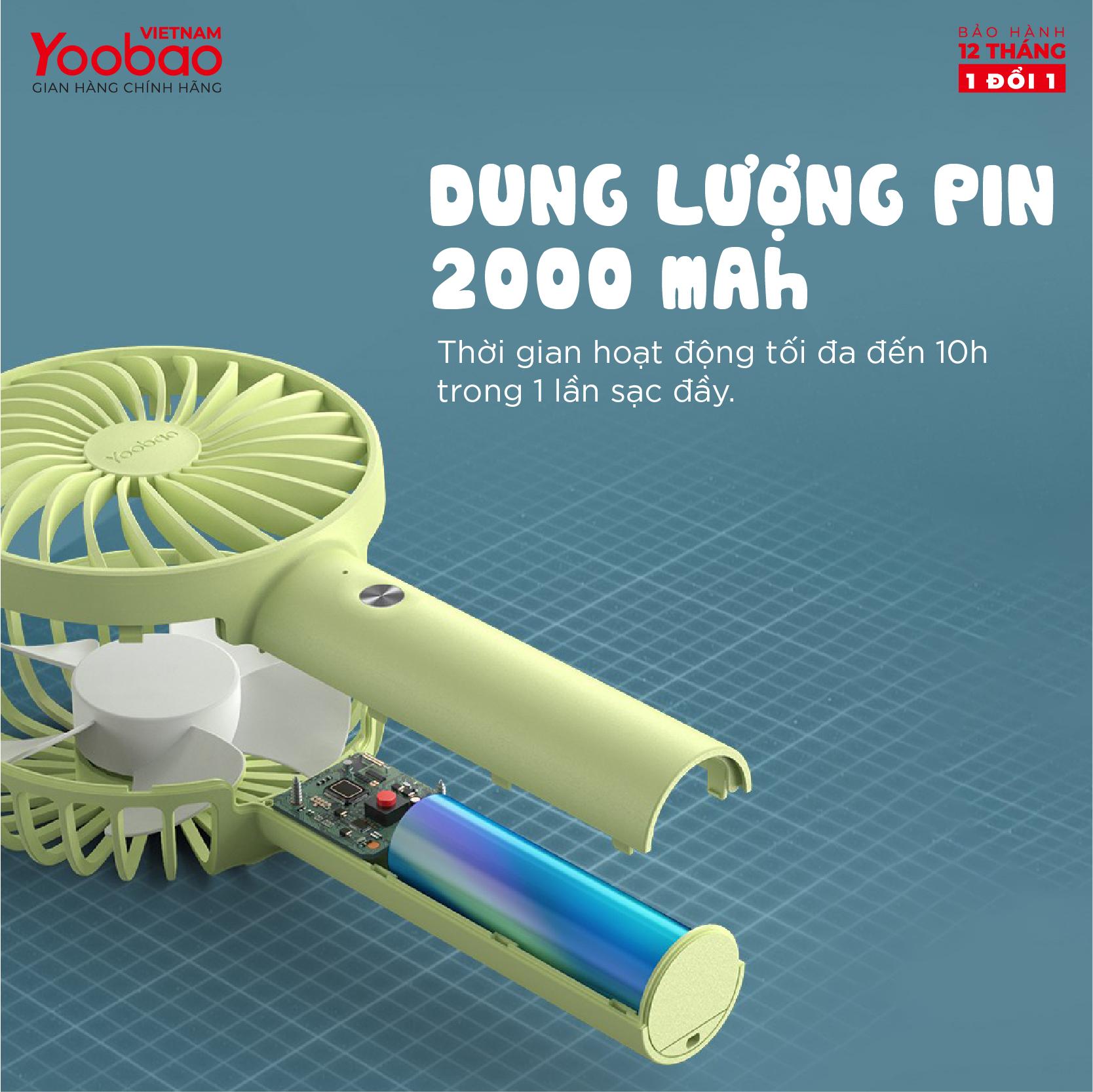 Quạt sạc mini để bàn YOOBAO F3S - 2000mAh Có 3 chế độ gió Nhỏ gọn tiện lợI- Bảo hành 12 tháng 1 đổi 1