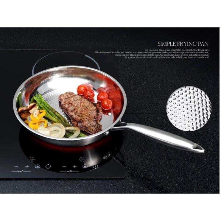 Chảo Inox Casani, 3 size 20/26/28cm, Bề Mặt Tổ Ong Chống Dính Hoàn Hảo, Tay Cầm Cách Nhiệt, Nhập Đức