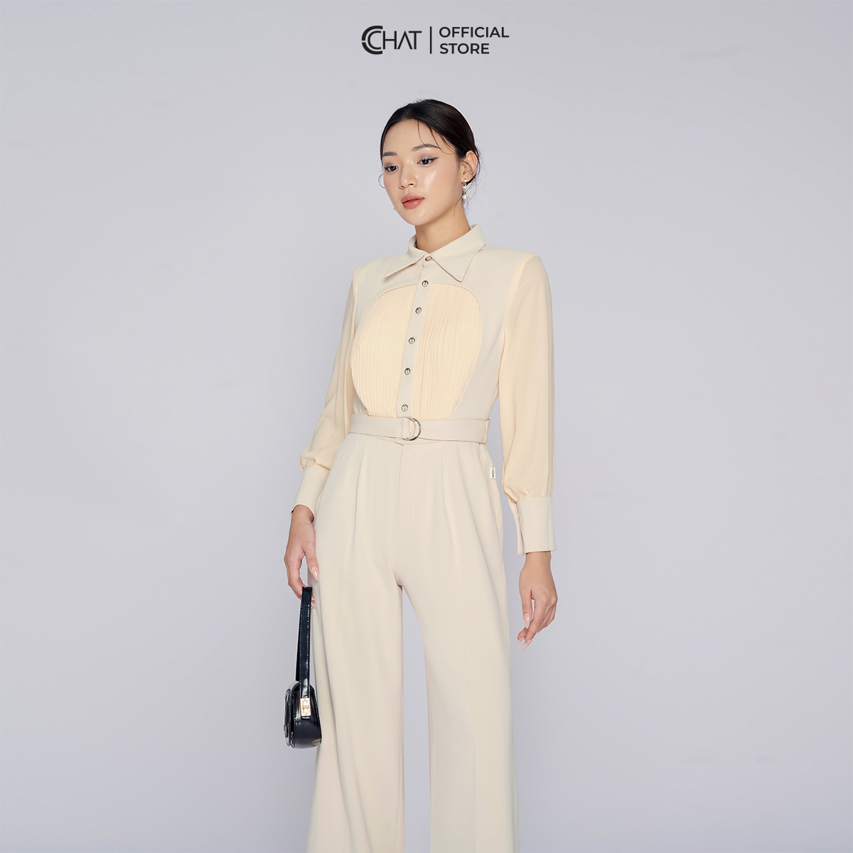 Jumpsuit Nữ  Dáng Suông Phối Tay Xếp Ly Thân Chất Tuytsi Cao Cấp 53JDS8003ST