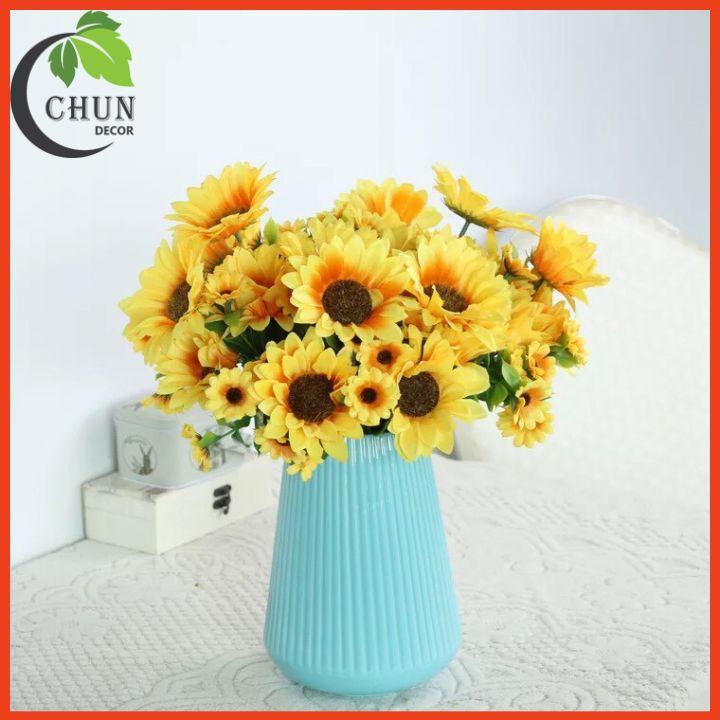 Hoa giả - Cành hoa hướng dương 4 bông cao 33cm trang trí nhà cửa