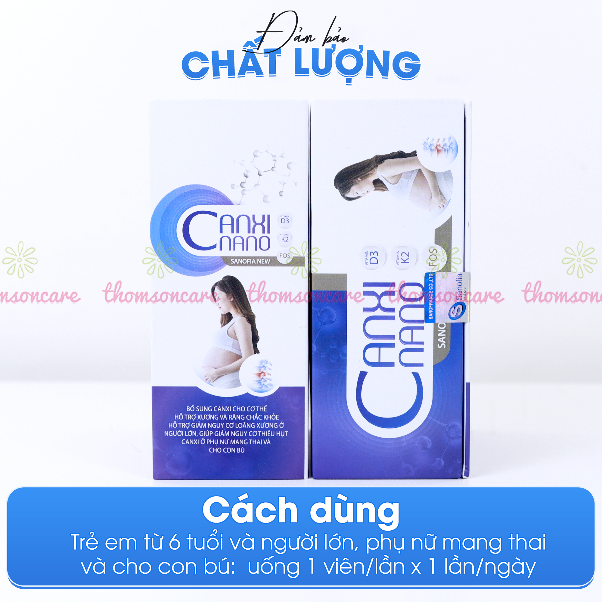 Canxi cho bà bầu, Canxi Nano Sanofia New - giúp giảm nguy cơ thiếu hụt canxi, tốt cho xương và răng - Lọ 30 viên - Thomsoncare